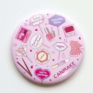 ❤️ JAPANESE CANMAKE PINK POCKET MAKEUP MIRROR 3" X 3" W/ CARRY CASE KAWAII
